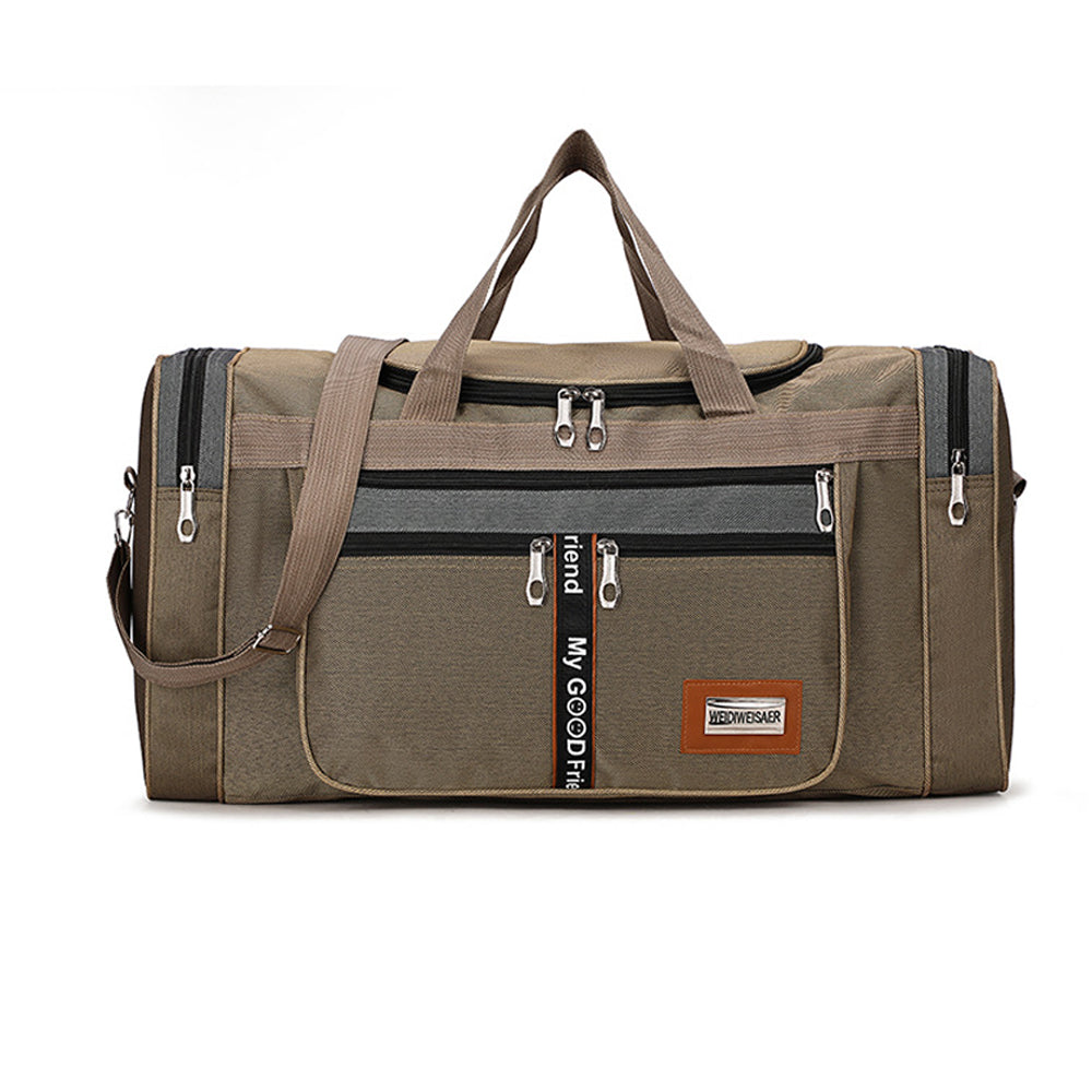 Sports Travel Duffel Bag Large Capacity Waterproof Shoes Compartment - Khaki