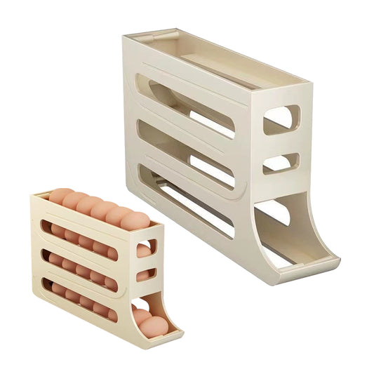 4-Tier Egg Holder Auto Rolling Egg Dispenser Rack Kitchen Egg Storage Box -Beige