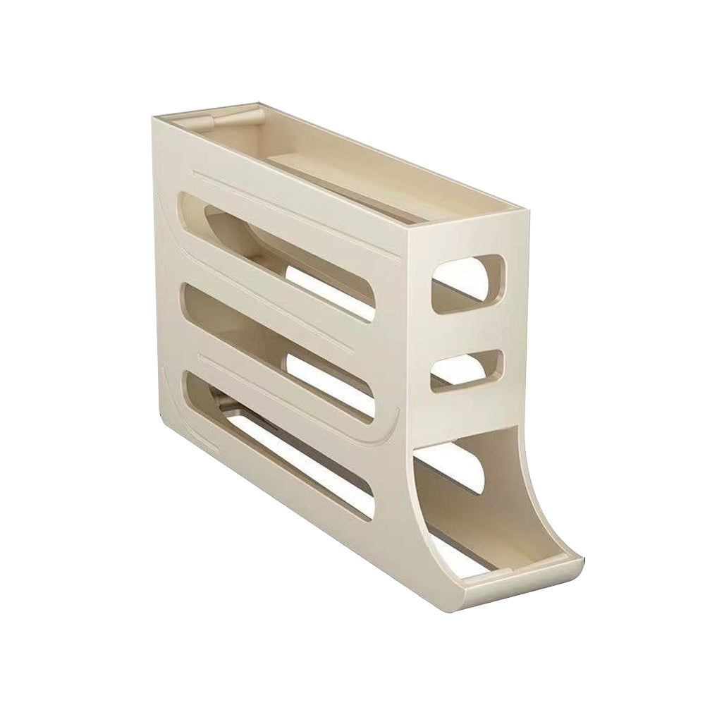 4-Tier Egg Holder Auto Rolling Egg Dispenser Rack Kitchen Egg Storage Box -Beige