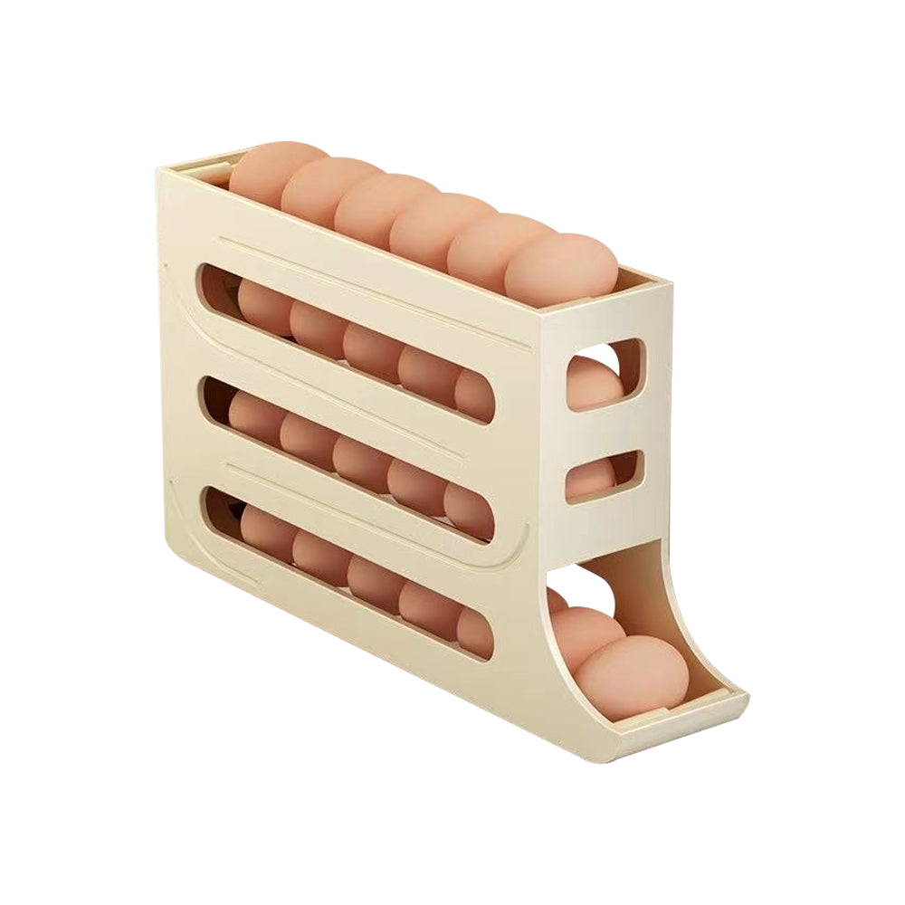 4-Tier Egg Holder Auto Rolling Egg Dispenser Rack Kitchen Egg Storage Box -Beige