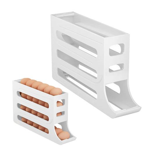 4-Tier Egg Holder Auto Rolling Egg Dispenser Rack Kitchen Egg Storage Box -White