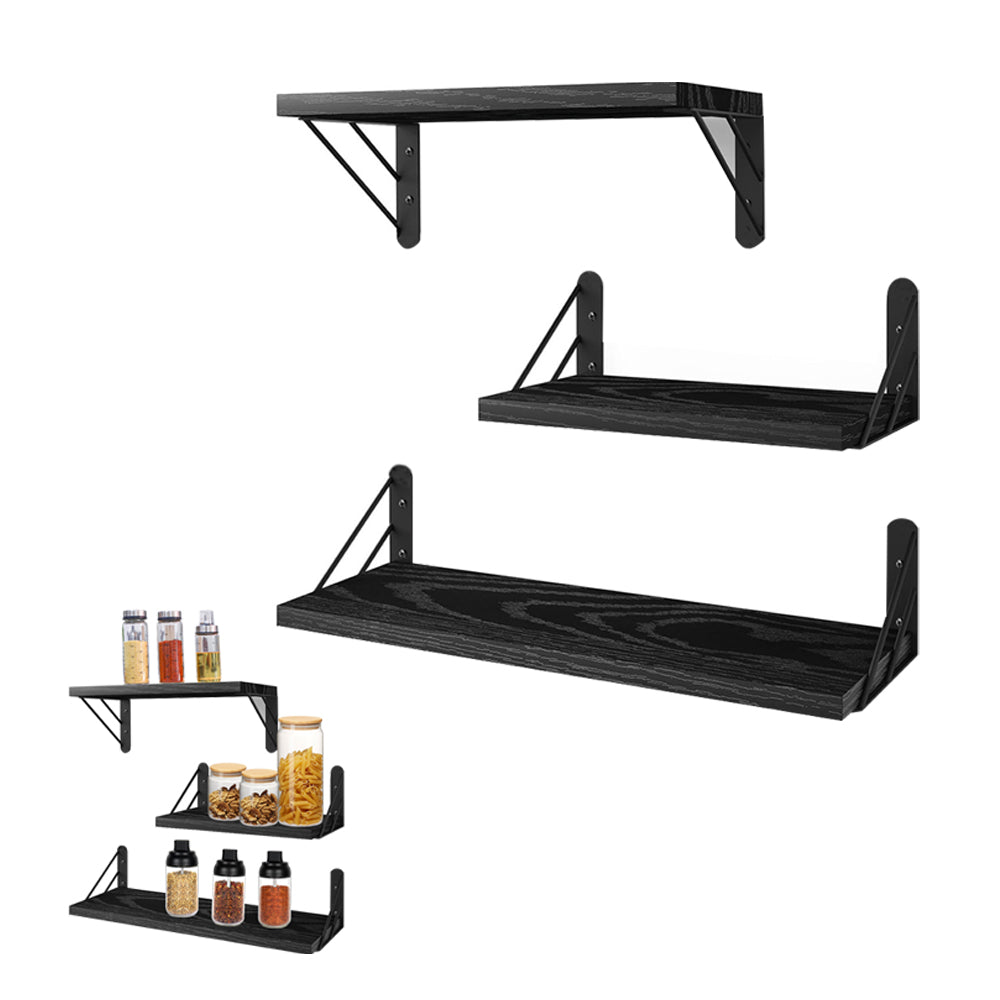 3Pcs Wall Mounted Wood Floating Shelf Storage Display for Bedroom Decor - Black