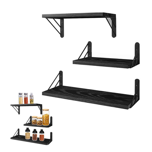 3Pcs Wall Mounted Wood Floating Shelf Storage Display for Bedroom Decor - Black