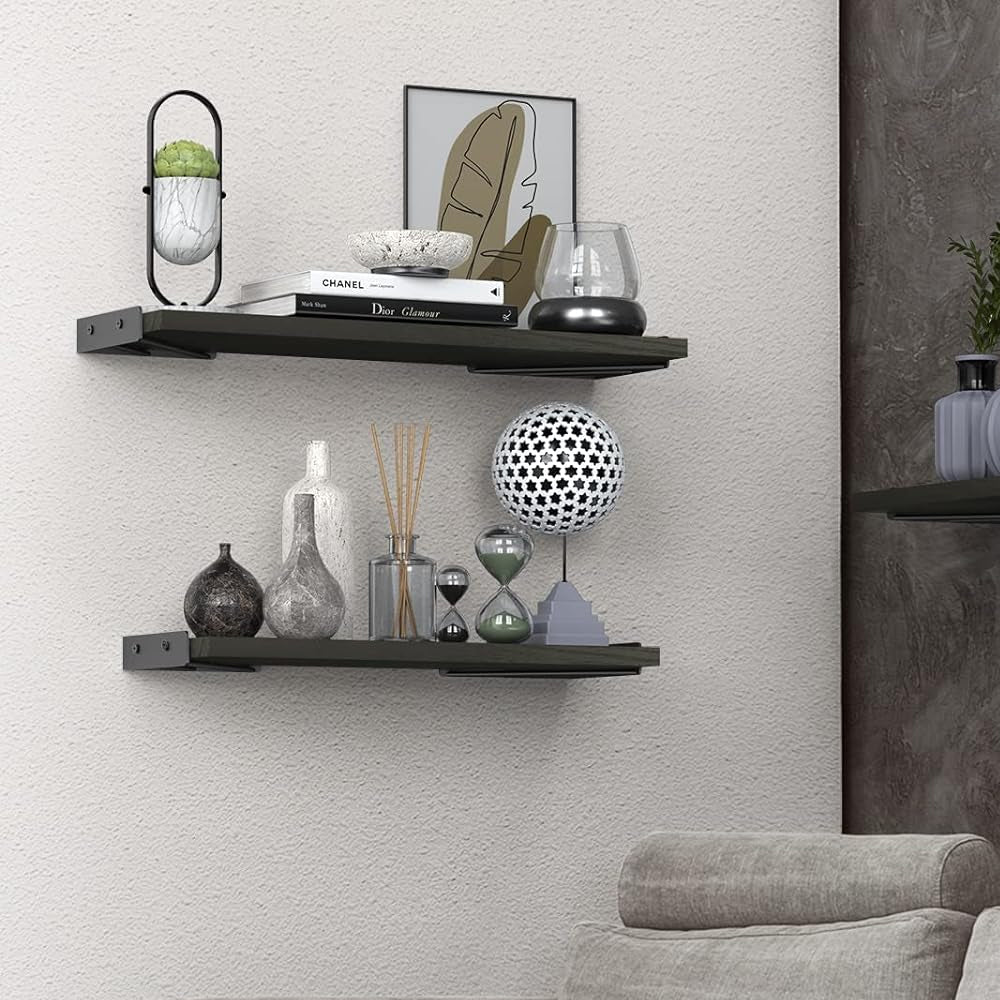 3Pcs Wall Mounted Wood Floating Shelf Storage Display for Bedroom Decor - Black