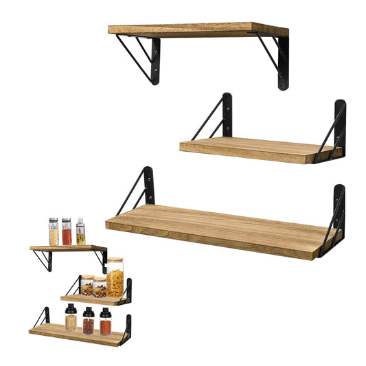 3Pcs Wall Mounted Wood Floating Shelf Storage Display for Bedroom Decor - Wood