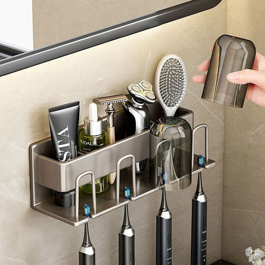 Space Metal Toothbrush Holder Bathroom Wall Mounted Rack with Cups - ST3
