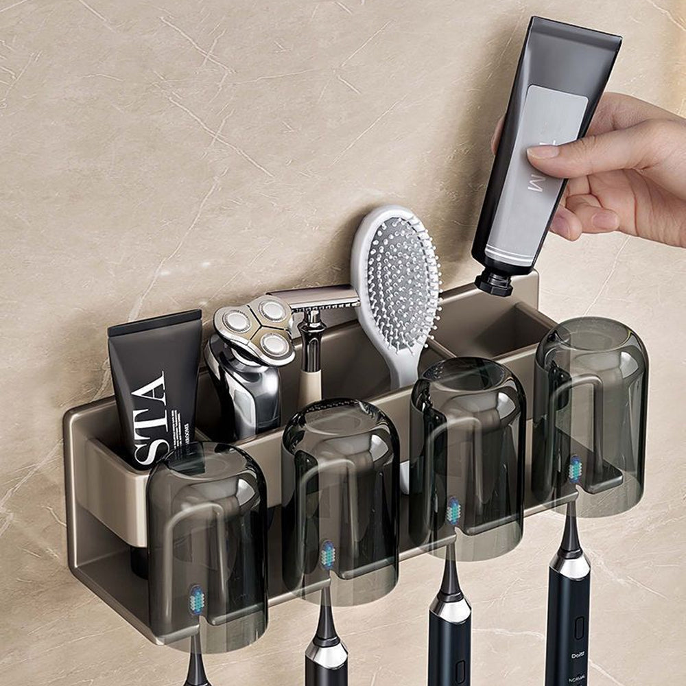 Space Metal Toothbrush Holder Bathroom Wall Mounted Rack with Cups - ST3