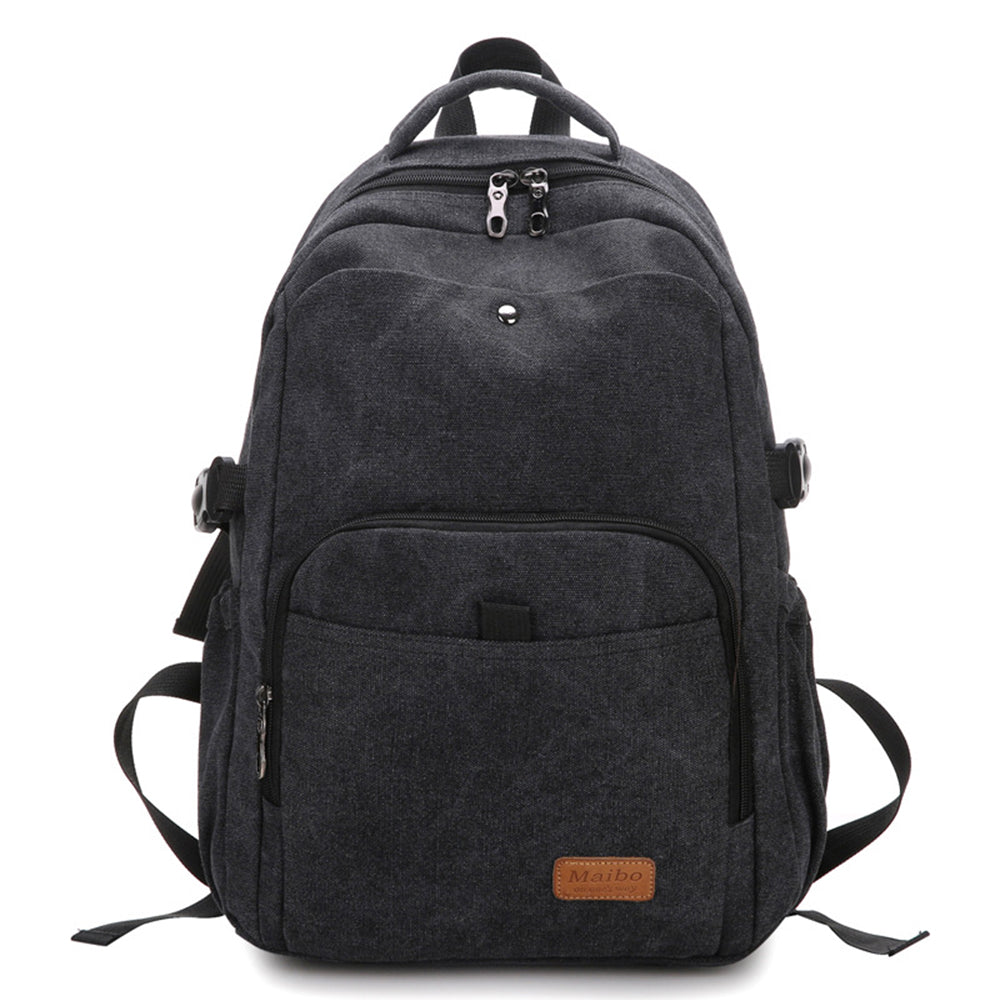 Large Capacity Canvas Backpack Laptop Notebook School Travel Backpack - Black