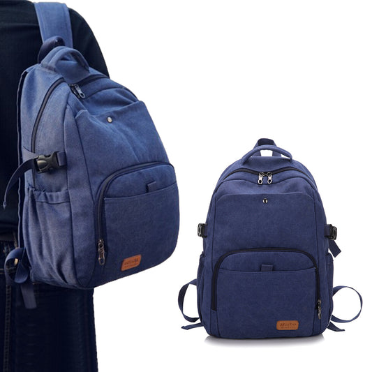Large Capacity Canvas Backpack Laptop Notebook School Travel Backpack - Blue