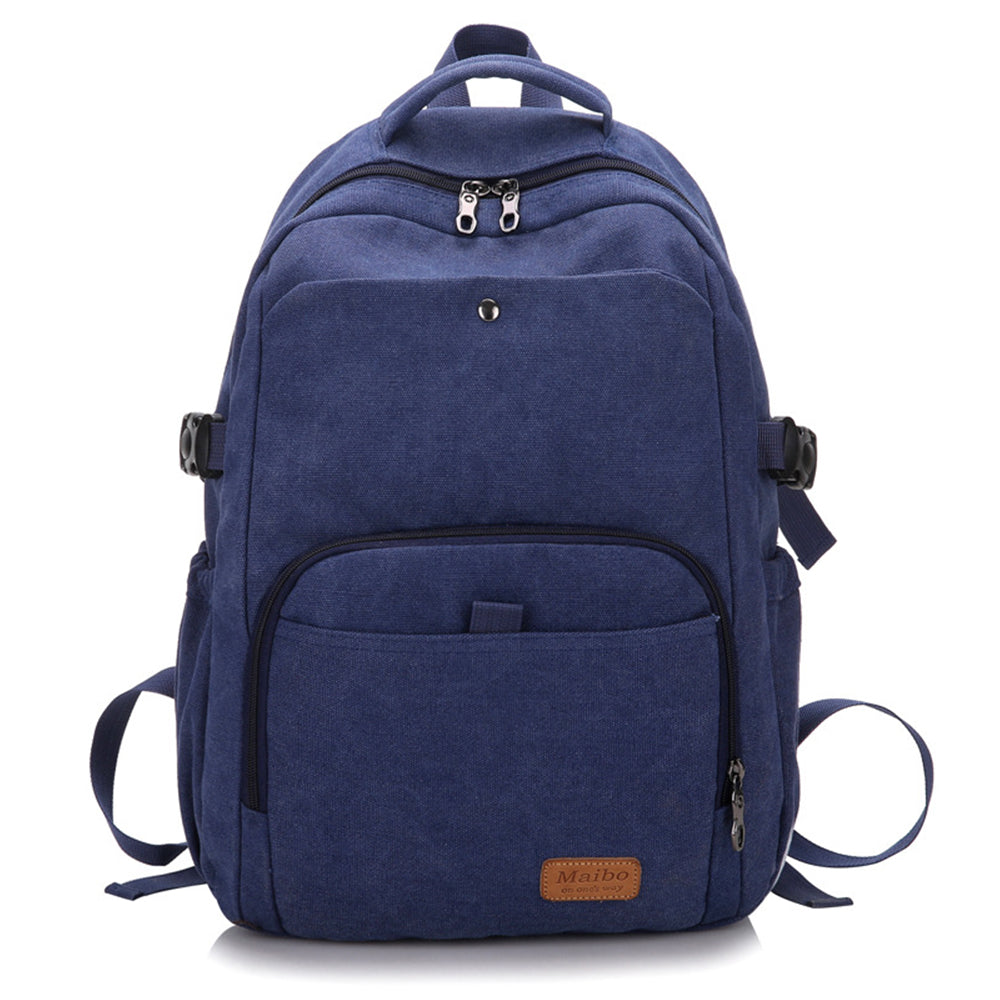 Large Capacity Canvas Backpack Laptop Notebook School Travel Backpack - Blue