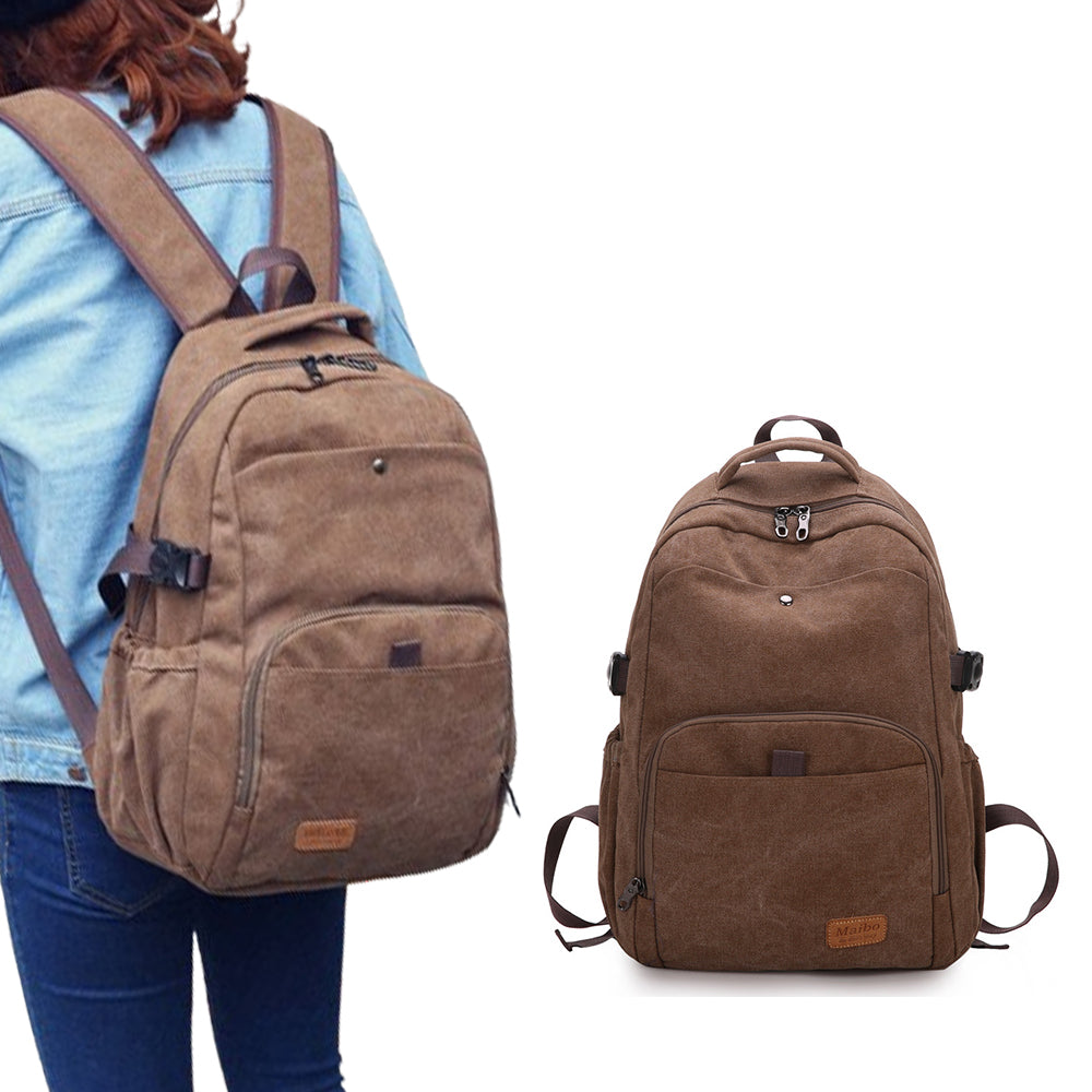 Large Capacity Canvas Backpack Laptop Notebook School Travel Backpack - Coffee