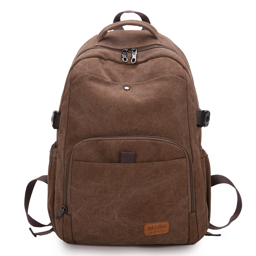 Large Capacity Canvas Backpack Laptop Notebook School Travel Backpack - Coffee