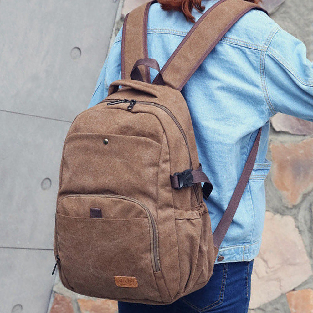 Large Capacity Canvas Backpack Laptop Notebook School Travel Backpack - Coffee