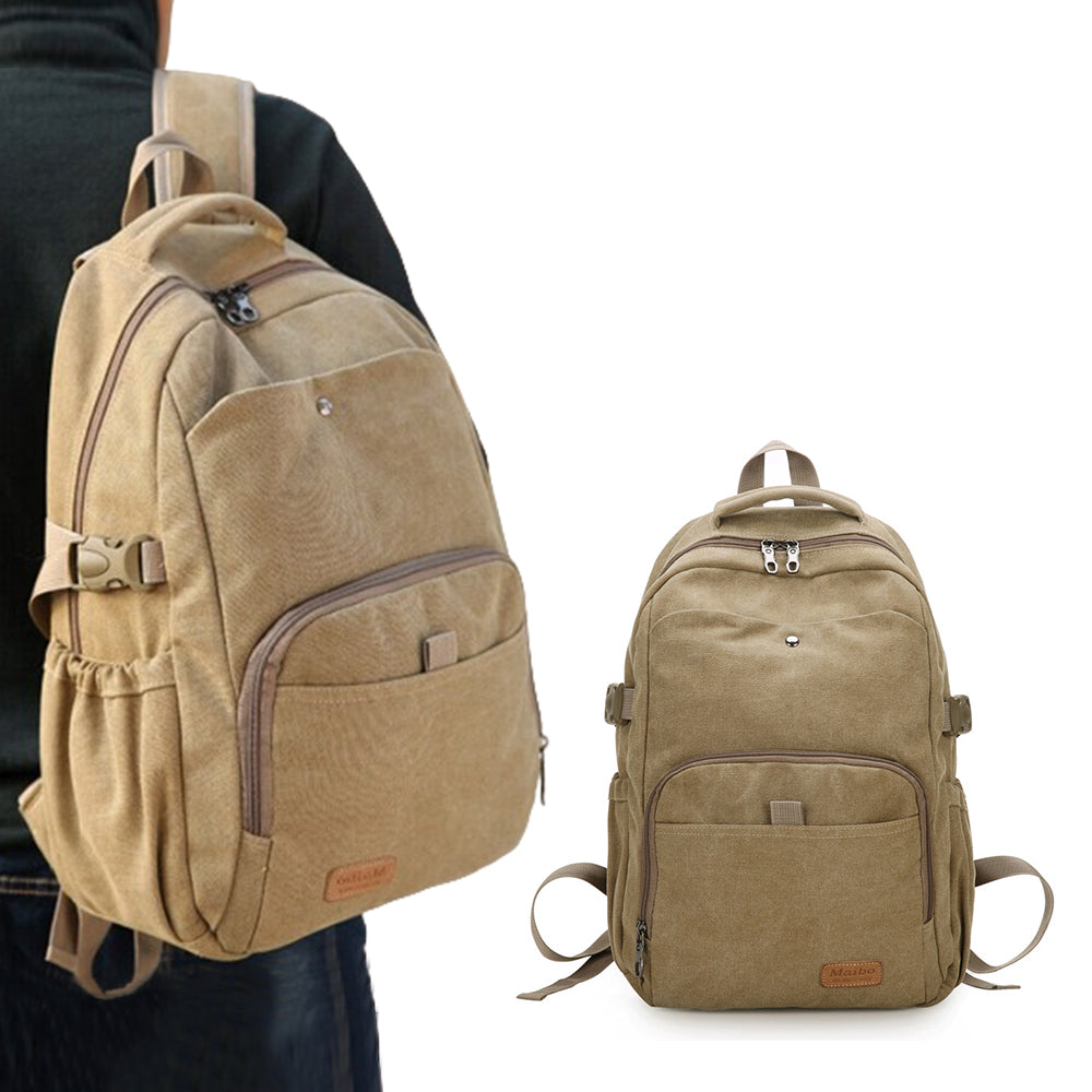 Large Capacity Canvas Backpack Laptop Notebook School Travel Backpack - Khaki
