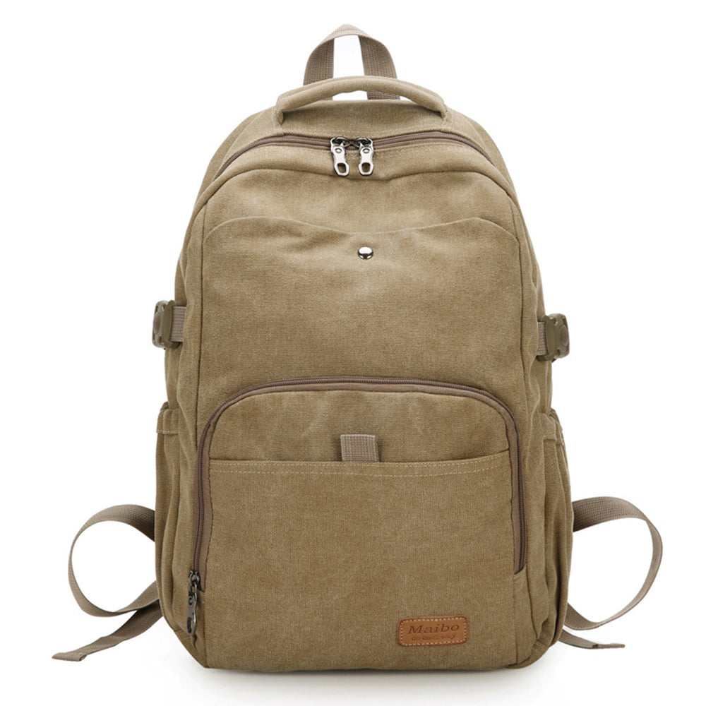 Large Capacity Canvas Backpack Laptop Notebook School Travel Backpack - Khaki