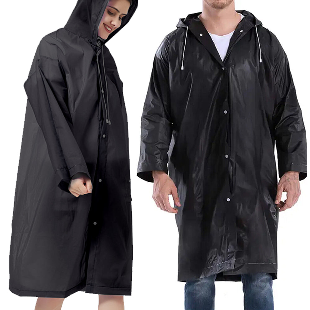 EVA Reusable Raincoat Unisex Non-Disposable Raincoat Hooded Poncho Black
