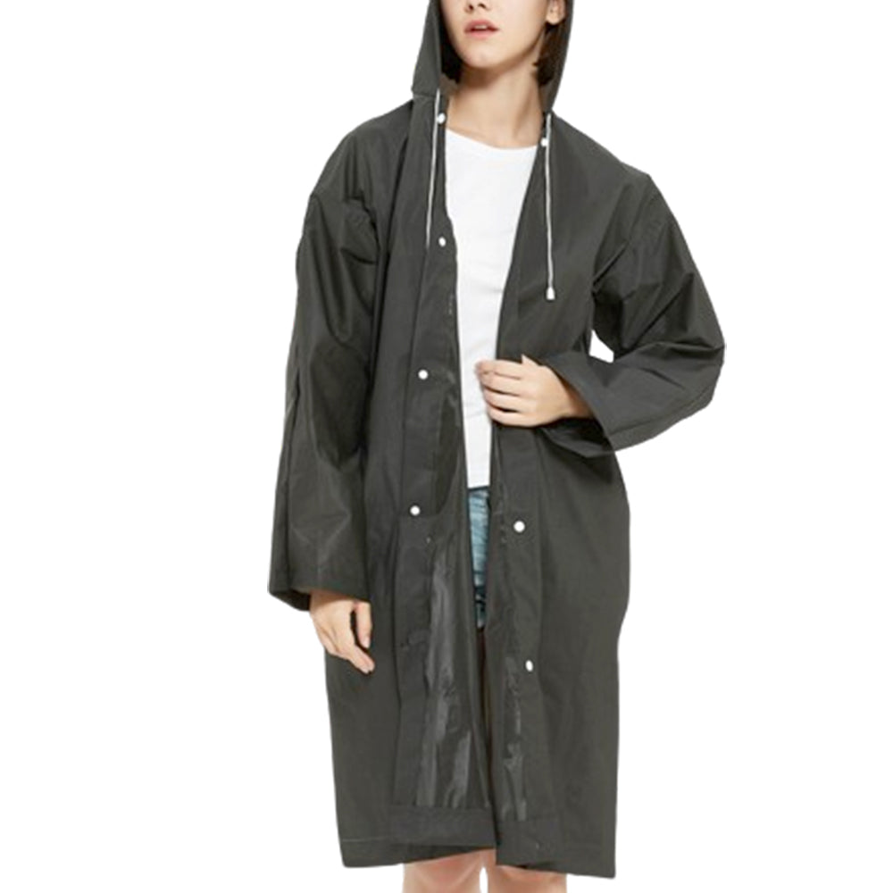 EVA Reusable Raincoat Unisex Non-Disposable Raincoat Hooded Poncho Black
