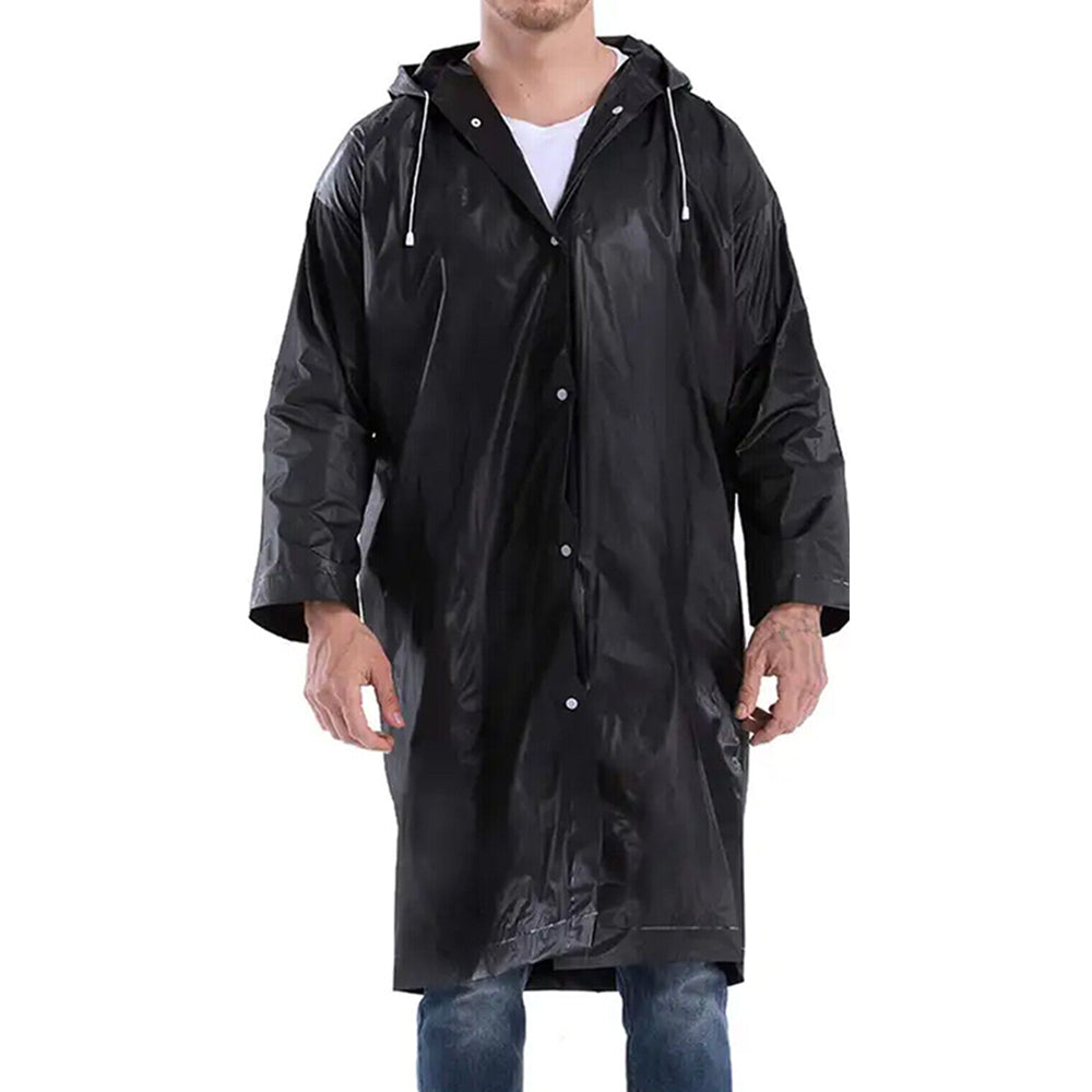 EVA Reusable Raincoat Unisex Non-Disposable Raincoat Hooded Poncho Black
