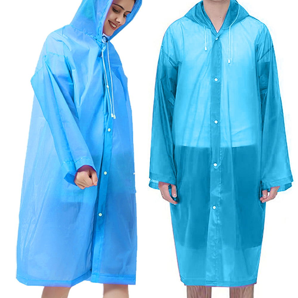 EVA Reusable Raincoat Unisex Non-Disposable Raincoat Hooded Poncho Blue