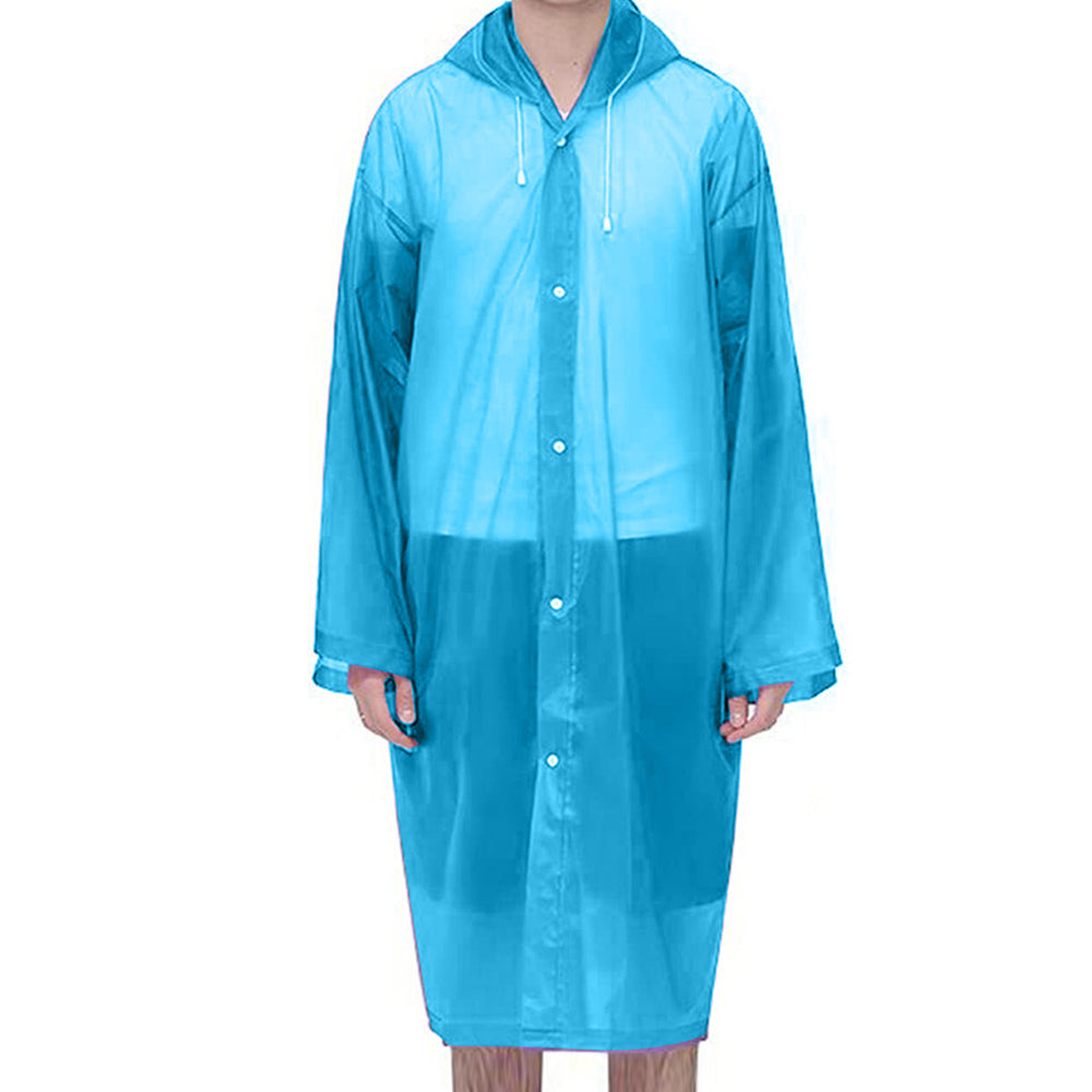 EVA Reusable Raincoat Unisex Non-Disposable Raincoat Hooded Poncho Blue