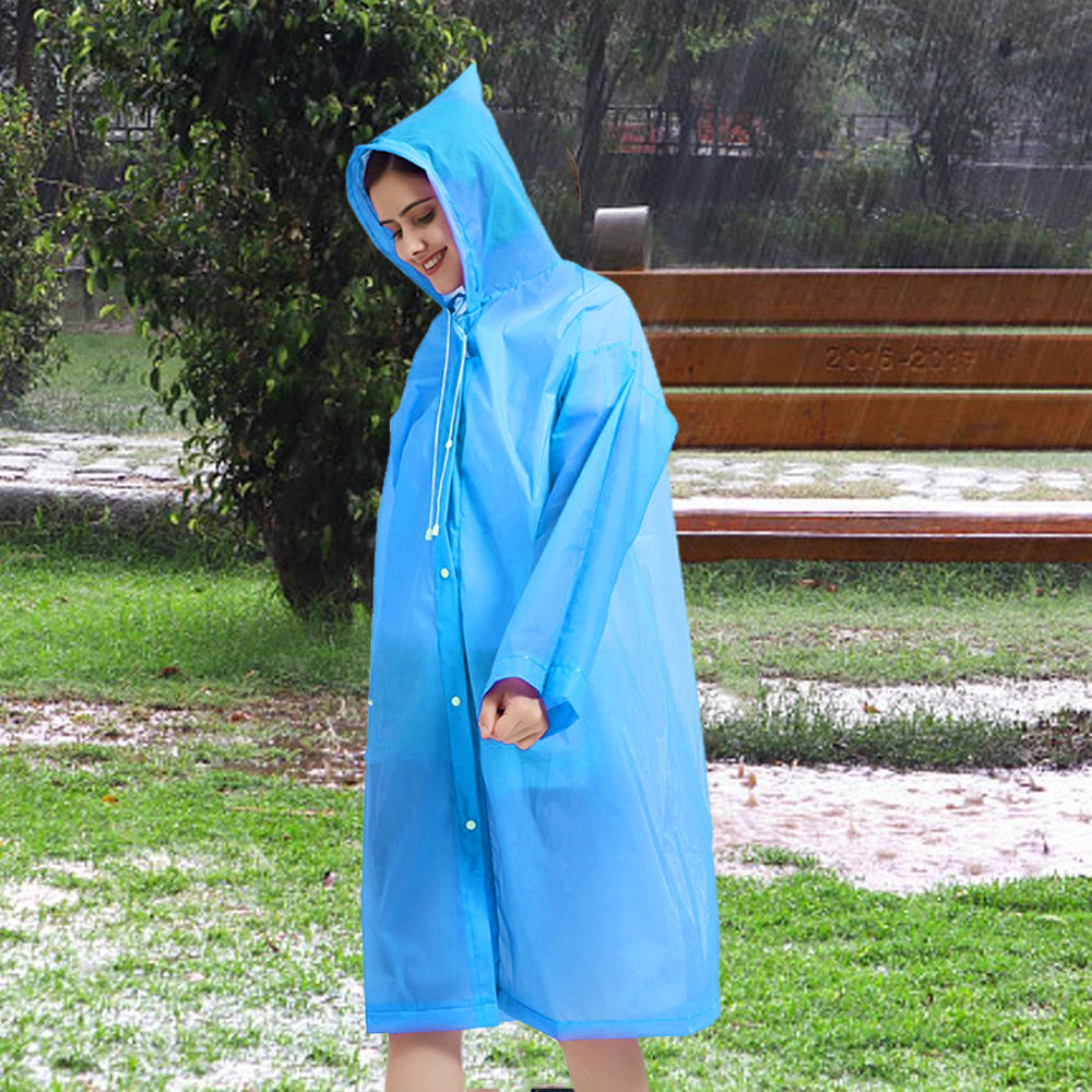 EVA Reusable Raincoat Unisex Non-Disposable Raincoat Hooded Poncho Blue