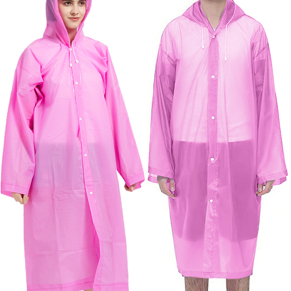 EVA Reusable Raincoat Unisex Non-Disposable Raincoat Hooded Poncho Pink