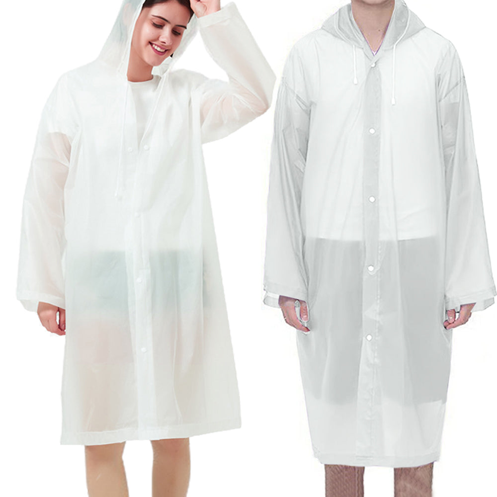 EVA Reusable Raincoat Unisex Non-Disposable Raincoat Hooded Poncho White