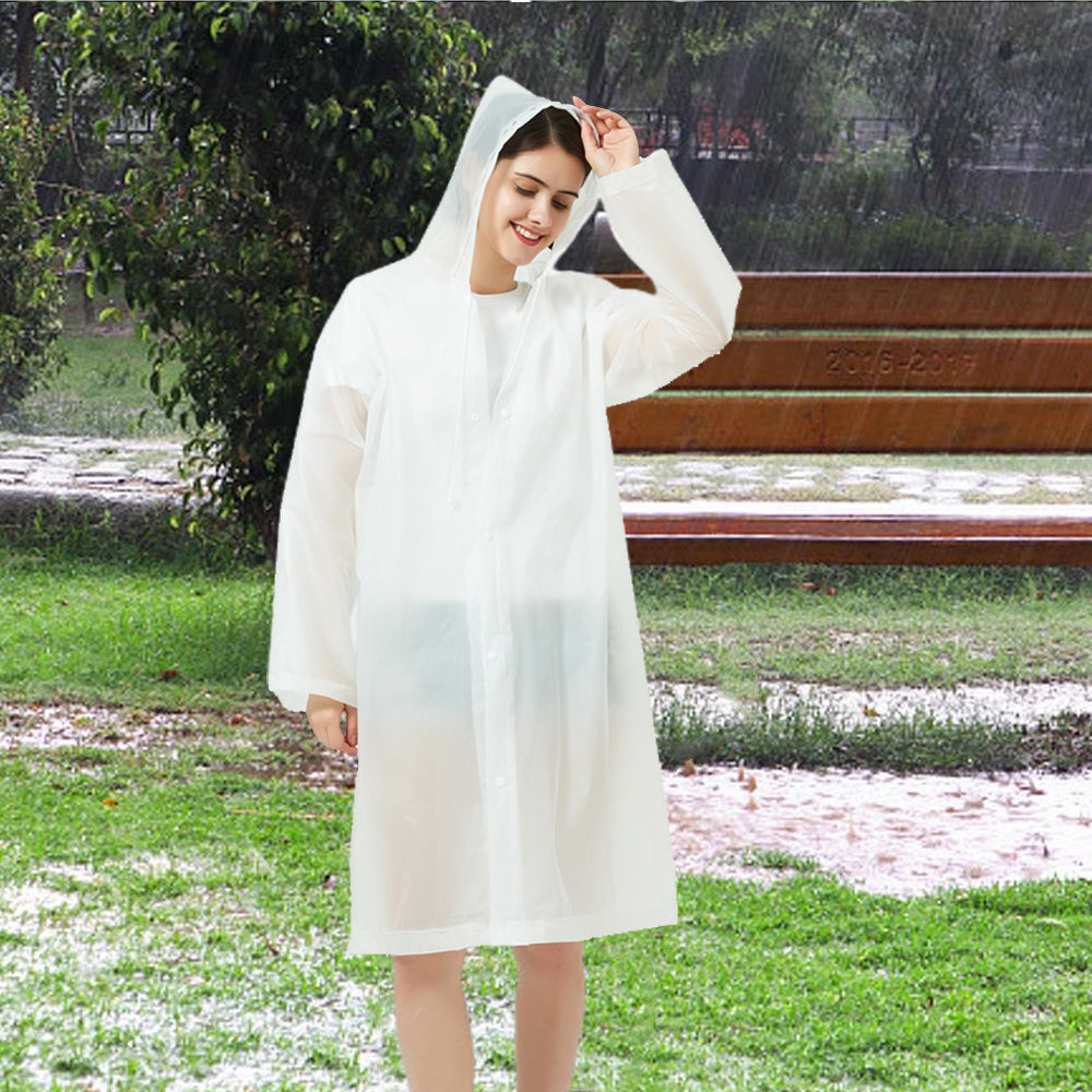 EVA Reusable Raincoat Unisex Non-Disposable Raincoat Hooded Poncho White