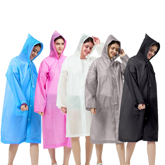 5Pcs EVA Reusable Raincoat Unisex Non-Disposable Raincoat Hooded Poncho