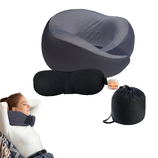 Travel Pillow Memory Foam Neck Pillow Set with Eye Mask Earplugs Black