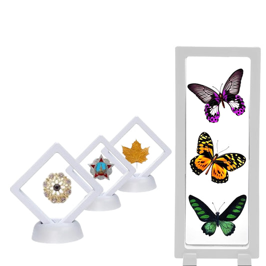 8Pcs 3D Floating Frame Holder Stand Box Clear Jewelry Ring Coin Display Case