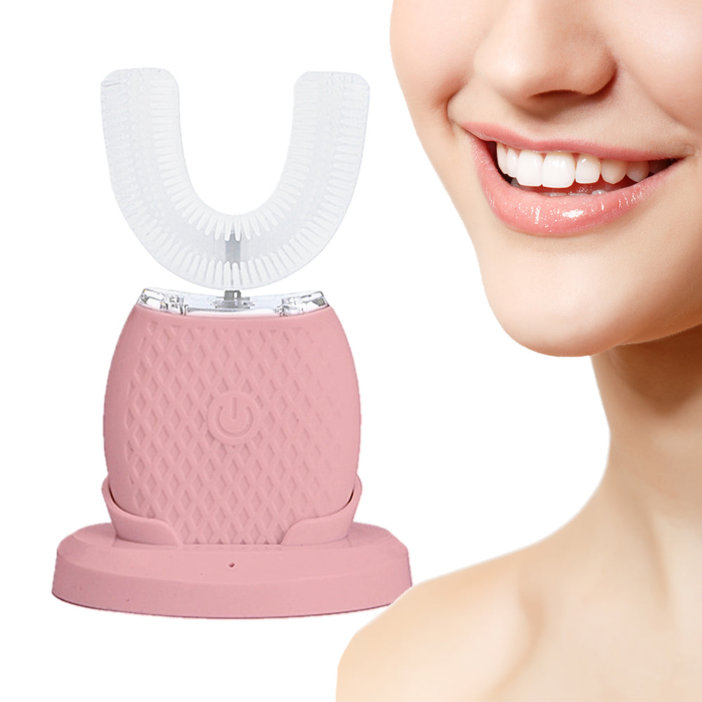 U Shaped Toothbrush 360 Degree Ultrasonic Electric Toothbrush for Adults Pink