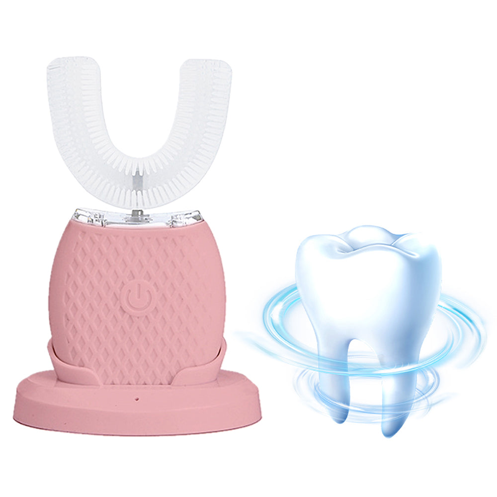 U Shaped Toothbrush 360 Degree Ultrasonic Electric Toothbrush for Adults Pink