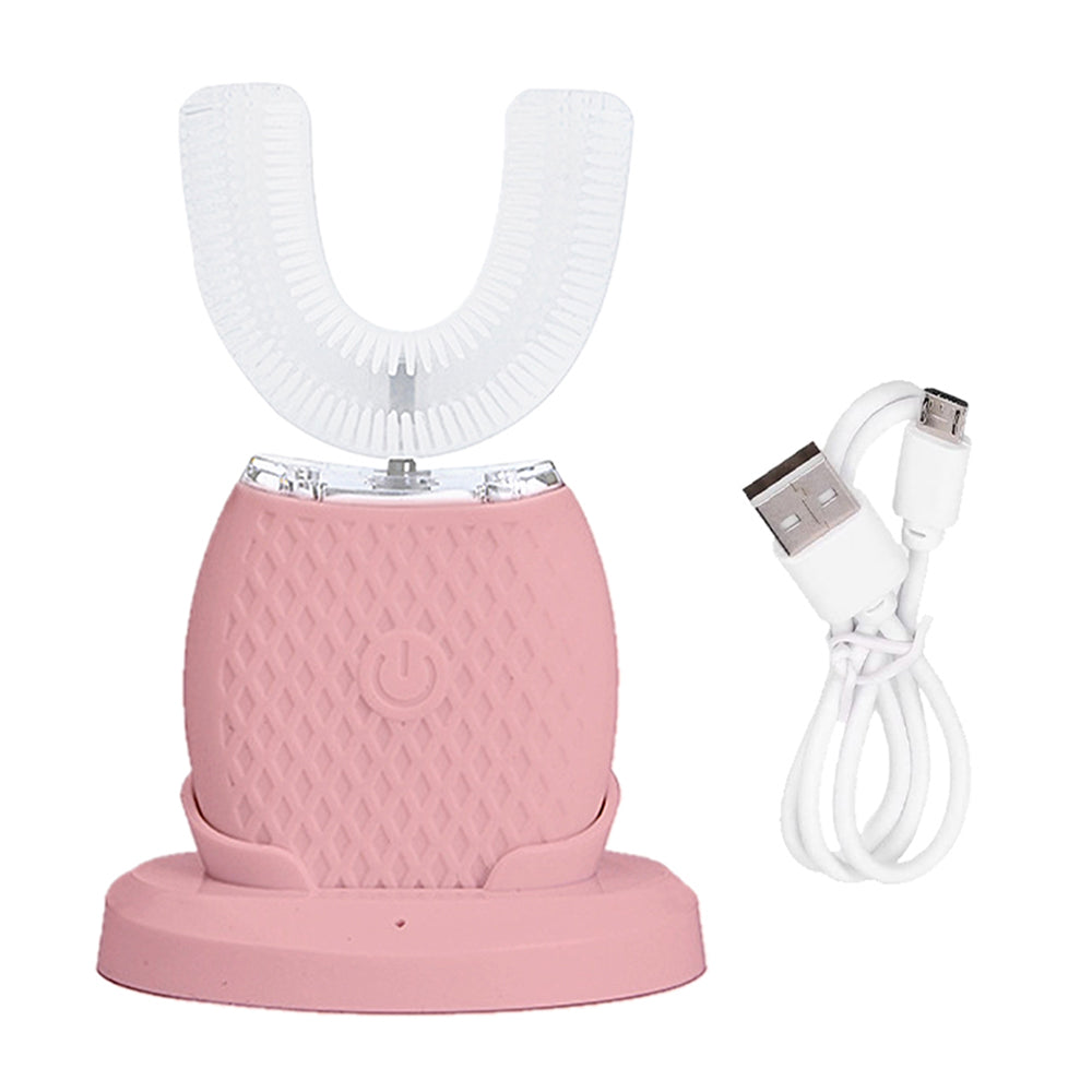 U Shaped Toothbrush 360 Degree Ultrasonic Electric Toothbrush for Adults Pink
