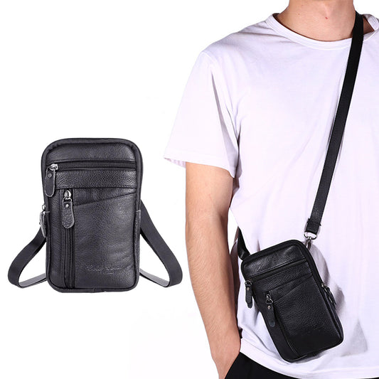 Leather Phone Pouch Belt Bag Crossbody Waist Pack for Men Black