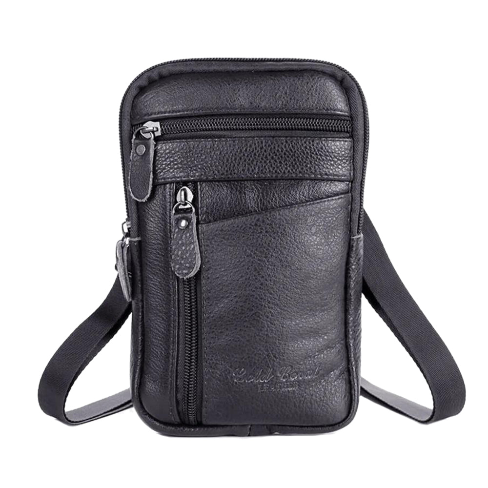 Leather Phone Pouch Belt Bag Crossbody Waist Pack for Men Black