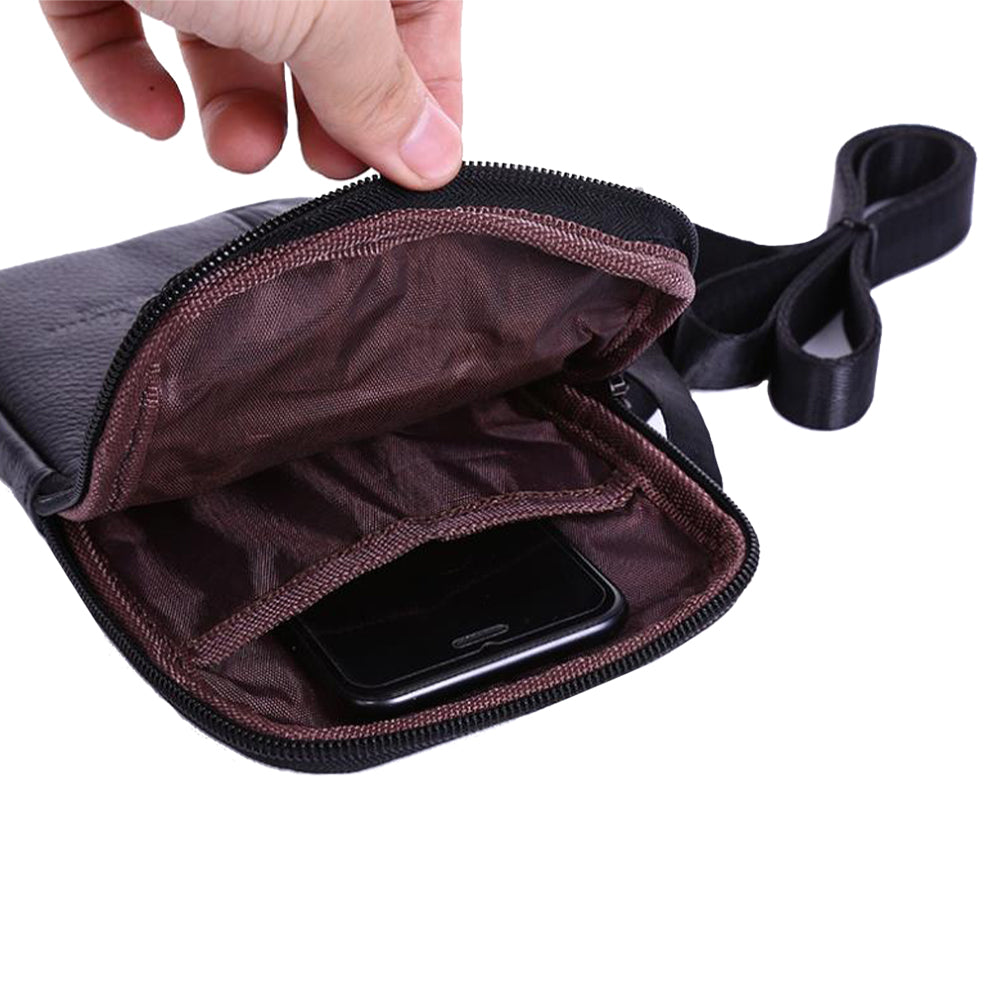 Leather Phone Pouch Belt Bag Crossbody Waist Pack for Men Black
