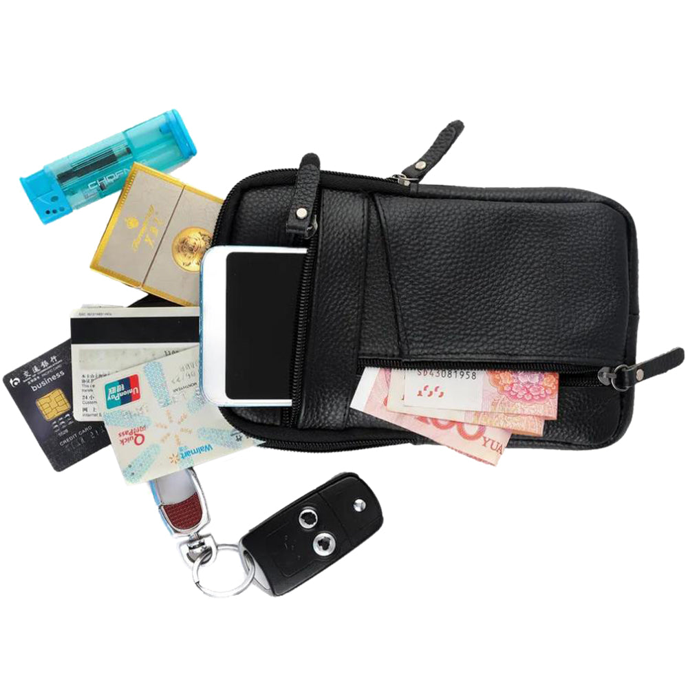 Leather Phone Pouch Belt Bag Crossbody Waist Pack for Men Black