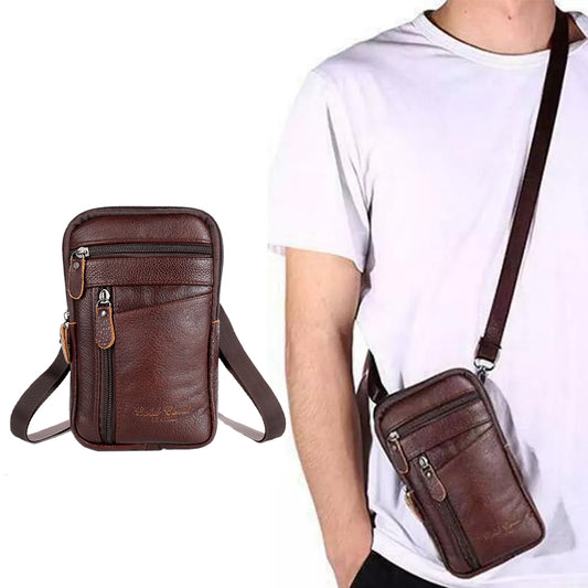 Leather Phone Pouch Belt Bag Crossbody Waist Pack for Men Coffee