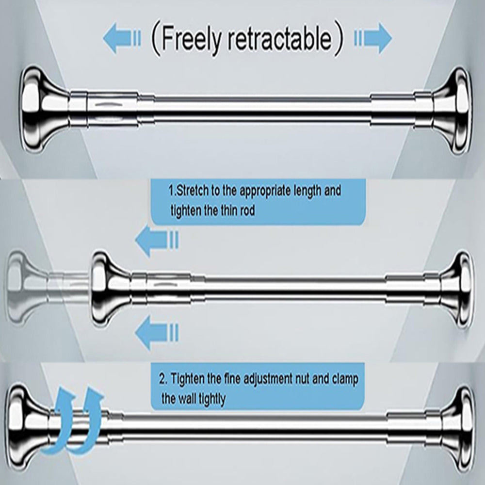 100-170cm Adjustable Bathroom Telescopic Curtain Rail Rod Tension Hanging Pole