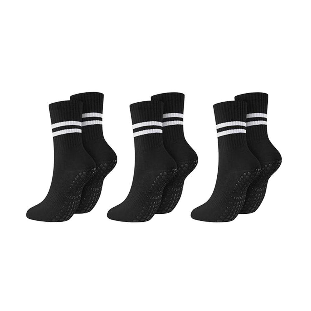 3 Pairs Non Slip Yoga Socks with Grips Pilates Socks Non Slip Skid Ballet Dance Socks Black