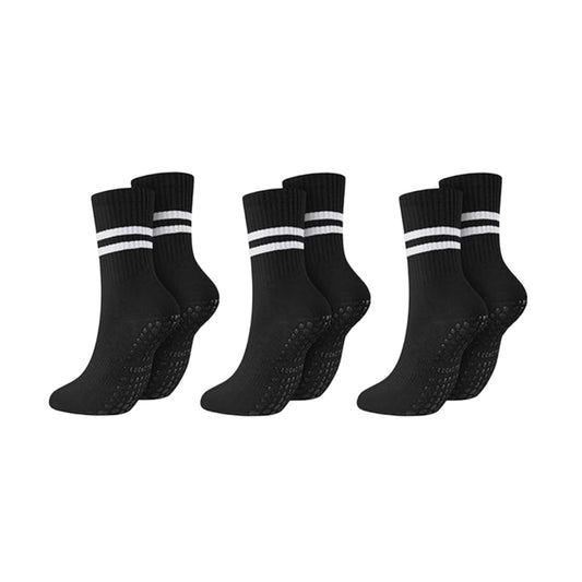 3 Pairs Non Slip Yoga Socks with Grips Pilates Socks Non Slip Skid Ballet Dance Socks Black