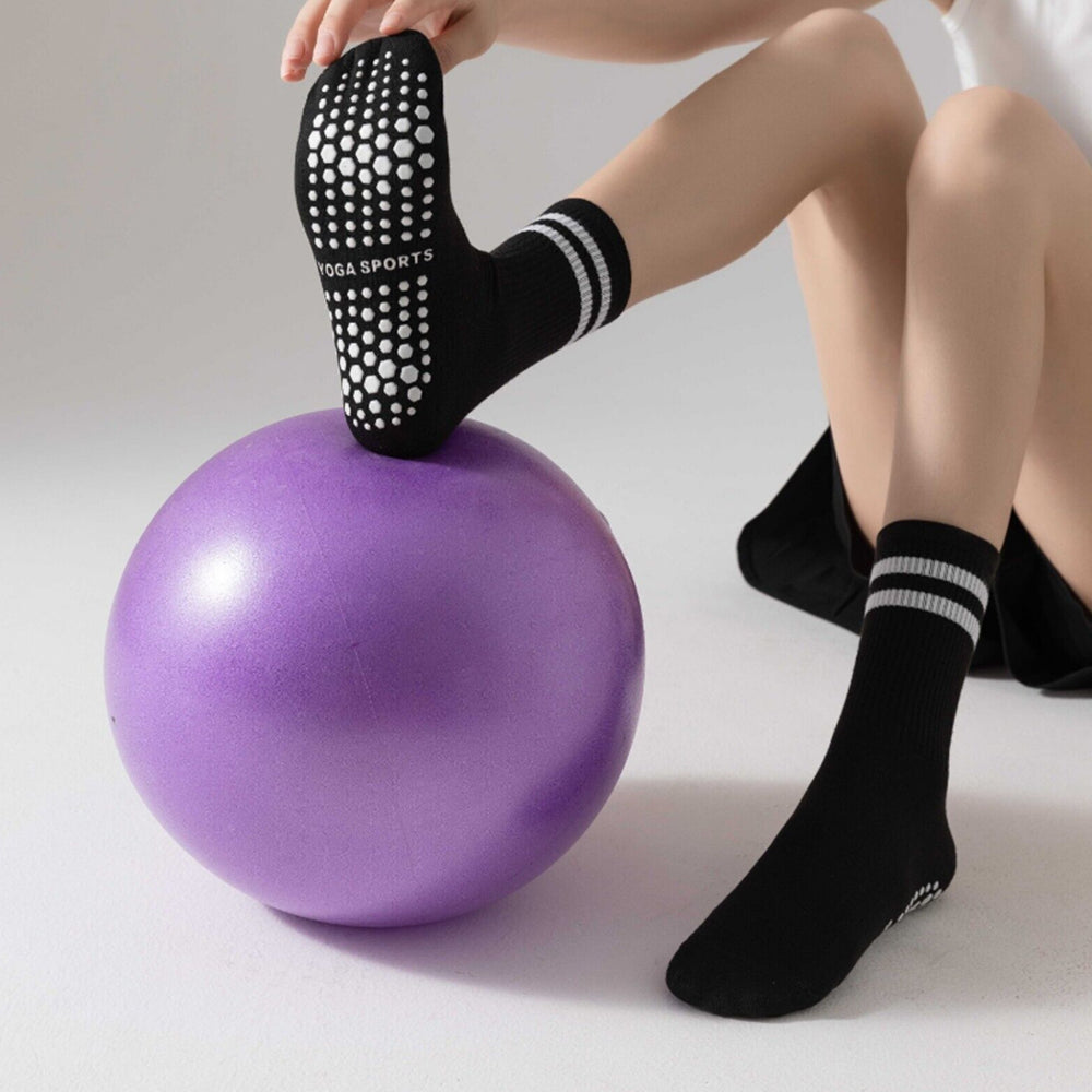 3 Pairs Non Slip Yoga Socks with Grips Pilates Socks Non Slip Skid Ballet Dance Socks Black