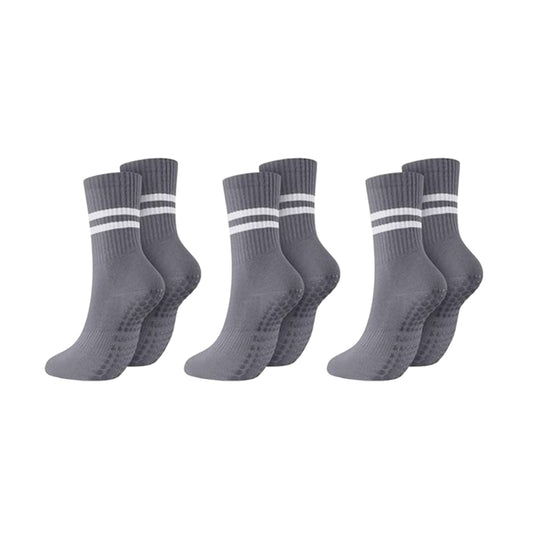 3 Pairs Non Slip Yoga Socks with Grips Pilates Socks Non Slip Skid Ballet Dance Socks Grey