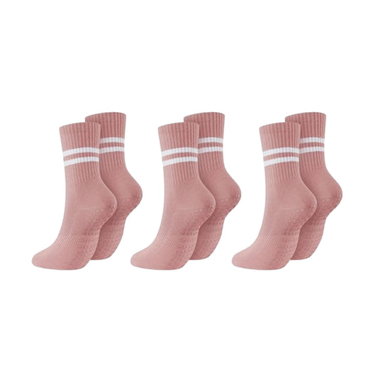 3 Pairs Non Slip Yoga Socks with Grips Pilates Socks Non Slip Skid Ballet Dance Socks Pink