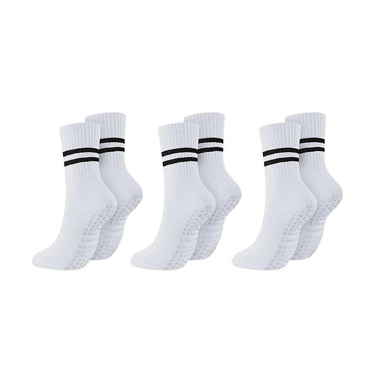 3 Pairs Non Slip Yoga Socks with Grips Pilates Socks Non Slip Skid Ballet Dance Socks White