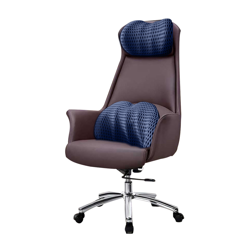 2Pcs Car Seat Memory Foam Lumbar Back Pillow Neck Pillow Blue