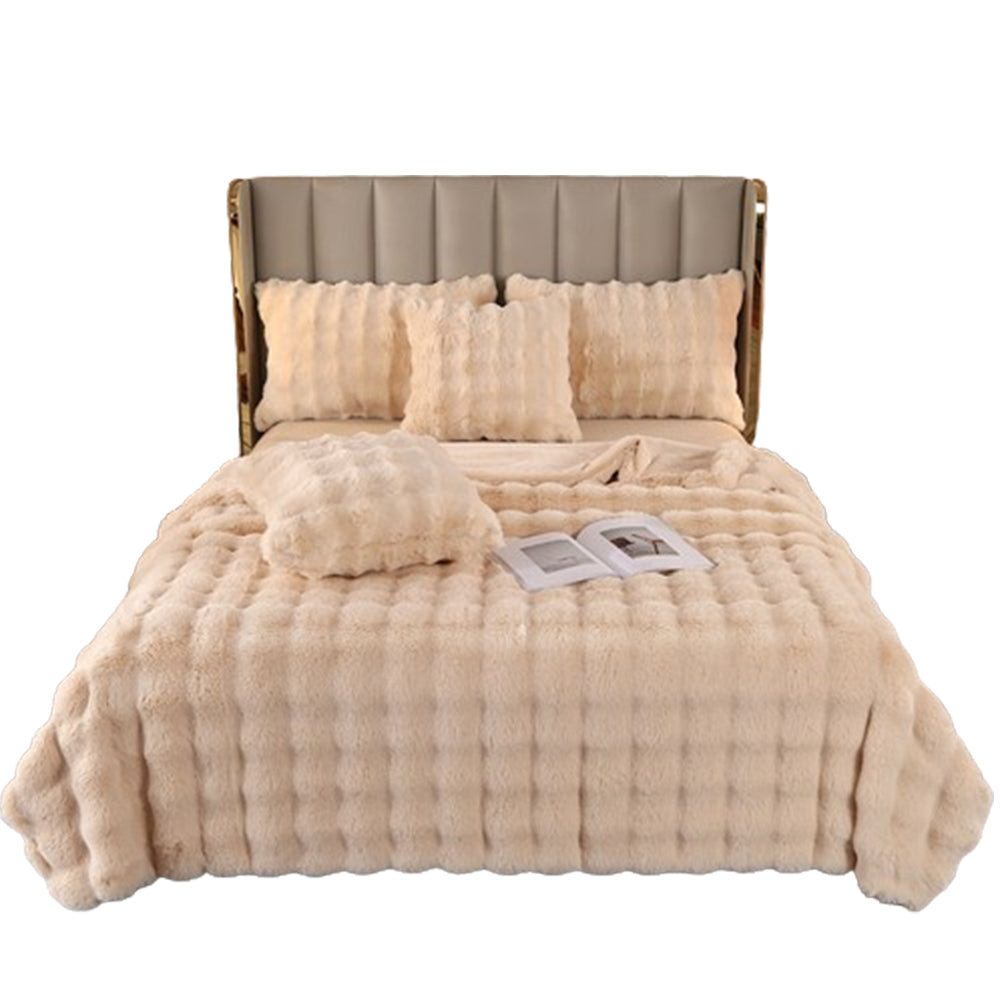 180x200cm Soft Faux Fur Throw Blanket Double-Sided Fuzzy Shaggy Blanket Beige