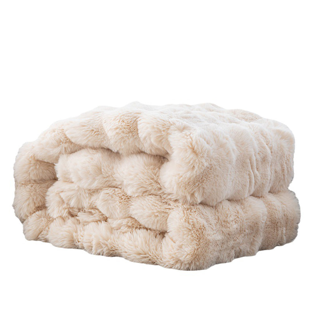 180x200cm Soft Faux Fur Throw Blanket Double-Sided Fuzzy Shaggy Blanket Beige
