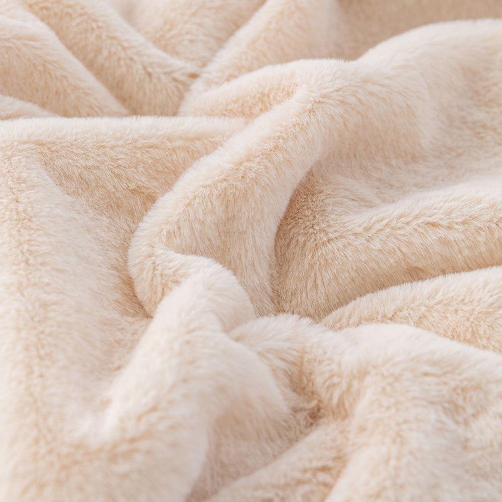 130x160cm Soft Faux Fur Throw Blanket Double-Sided Fuzzy Shaggy Blanket Beige